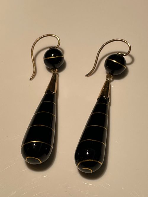 VICTORIAN AGATE AND GOLD INLAY EARRINGS - ADDITIONAL PHOTO 5