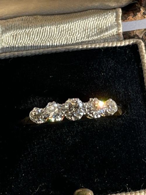 old cut diamond five stone ring - CATEGORY: ANTIQUE JEWELLERY - DATED 1940