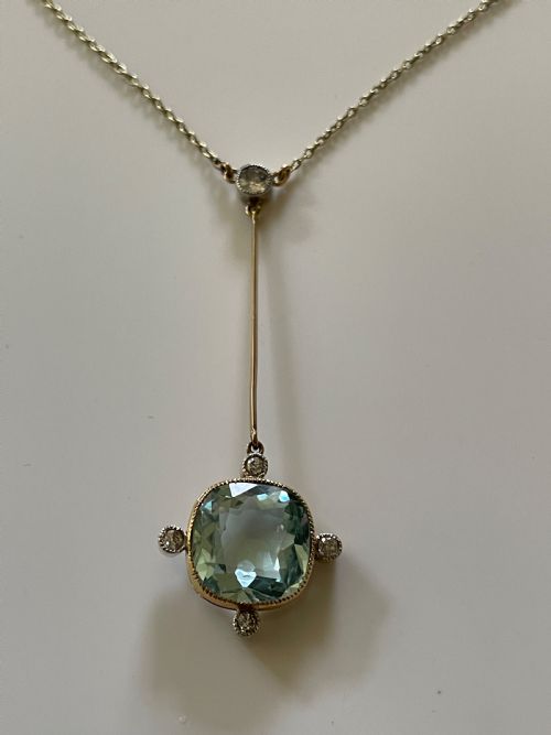 edwardian aquamarine and diamond pendant - CATEGORY: ANTIQUE JEWELLERY - DATED EDWARDIAN