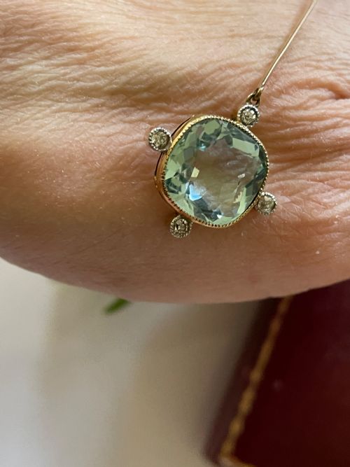 EDWARDIAN AQUAMARINE AND DIAMOND PENDANT - ADDITIONAL PHOTO 1
