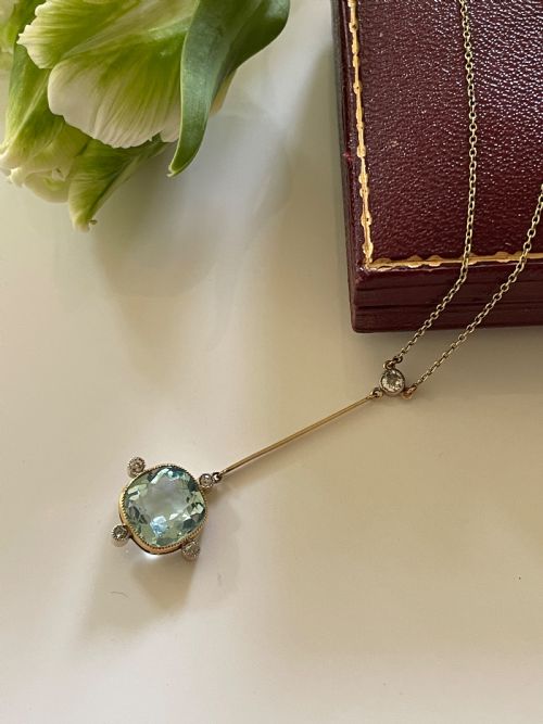 EDWARDIAN AQUAMARINE AND DIAMOND PENDANT - ADDITIONAL PHOTO 2