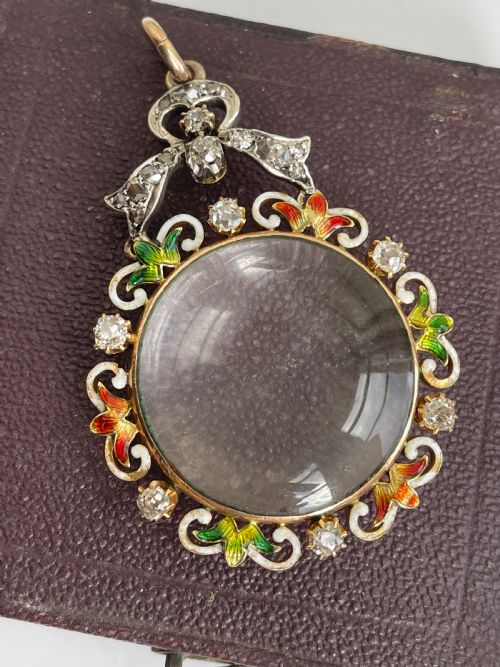 edwardian diamond and enamel open locket - CATEGORY: ANTIQUE JEWELLERY - DATED EDWARDIAN