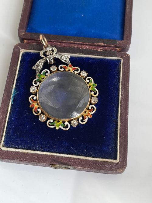 EDWARDIAN DIAMOND AND ENAMEL OPEN LOCKET - ADDITIONAL PHOTO 1