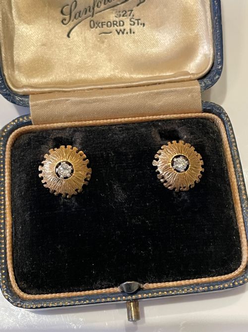 1950S 18CT GOLD AND DIAMOND MODERNIST EARRINGS - ADDITIONAL PHOTO 2