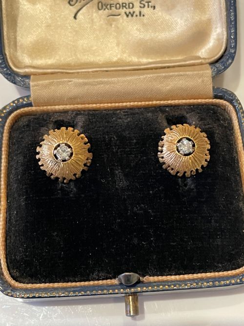 1950S 18CT GOLD AND DIAMOND MODERNIST EARRINGS - ADDITIONAL PHOTO 3
