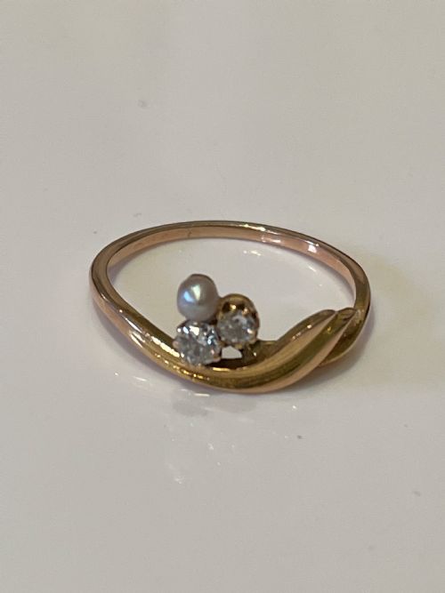 ART NOUVEAU PEARL AND DIAMOND FLORAL STYLE RING - ADDITIONAL PHOTO 3