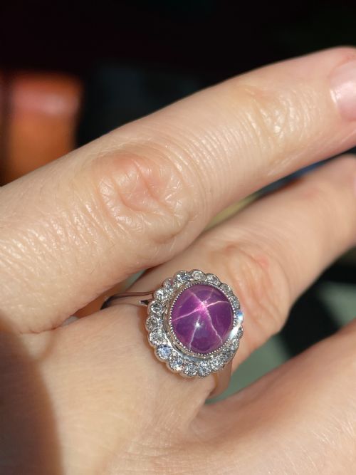 STAR RUBY AND DIAMOND CLUSTER RING - ADDITIONAL PHOTO 1