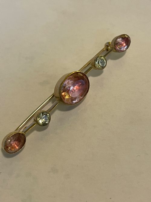ANTIQUE IMPERIAL PINK TOPAZ AND CHRYSOBERYL BROOCH - ADDITIONAL PHOTO 2