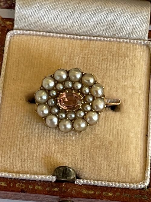 ANTIQUE GEORGIAN PINK TOPAZ AND SEED PEARL BROOCH - ADDITIONAL PHOTO 2