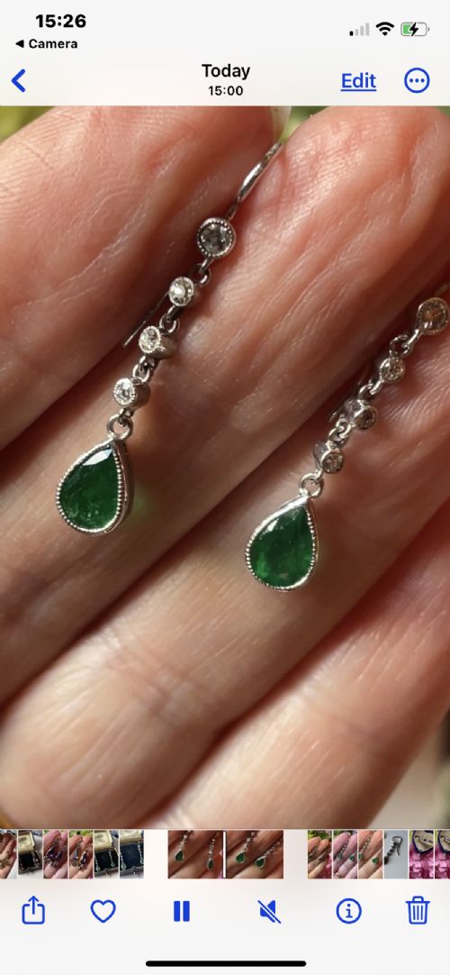 EDWARDIAN EMERALD AND OLD CUT DIAMOND DROP EARRINGS - ADDITIONAL PHOTO 2