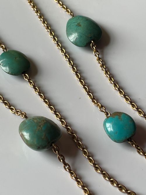TURQUOISE LONG GUARD EDWARDIAN GOLD CHAIN - ADDITIONAL PHOTO 5