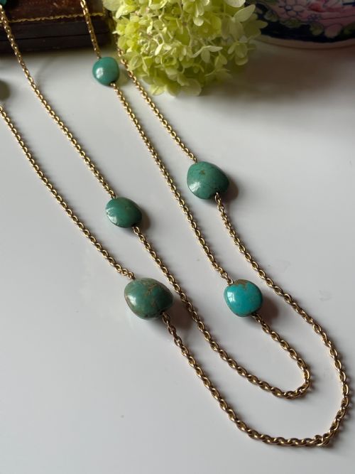 TURQUOISE LONG GUARD EDWARDIAN GOLD CHAIN - ADDITIONAL PHOTO 6