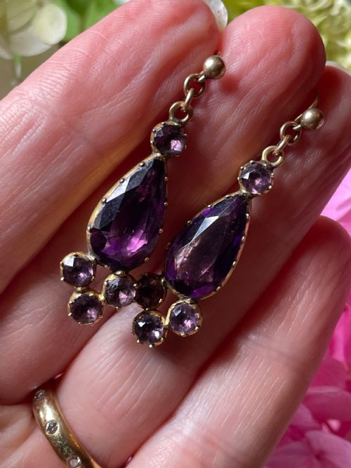 GEORGIAN FOIL BACK AMETHYST EARRINGS - ADDITIONAL PHOTO 1