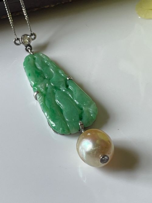 JADEITE PEARL AND DIAMOND NECKLACE - ADDITIONAL PHOTO 3