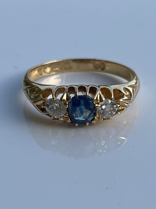 NATURAL CEYLON SAPPHIRE AND DIAMOND EDWARDIAN RING - ADDITIONAL PHOTO 1