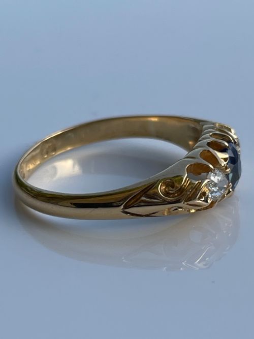 NATURAL CEYLON SAPPHIRE AND DIAMOND EDWARDIAN RING - ADDITIONAL PHOTO 3
