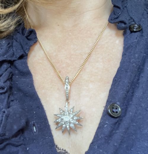 VICTORIAN DIAMOND STARBURST PENDANT BROOCH - ADDITIONAL PHOTO 1