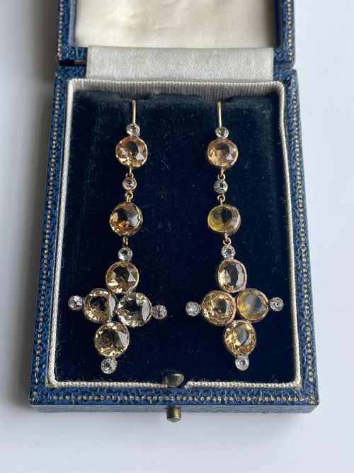 VICTORIAN GOLDEN TOPAZ GOLD EARRINGS - ADDITIONAL PHOTO 1