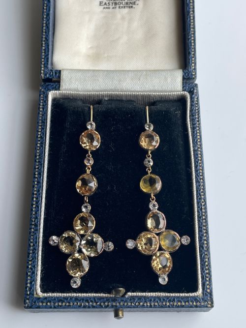 VICTORIAN GOLDEN TOPAZ GOLD EARRINGS - ADDITIONAL PHOTO 8