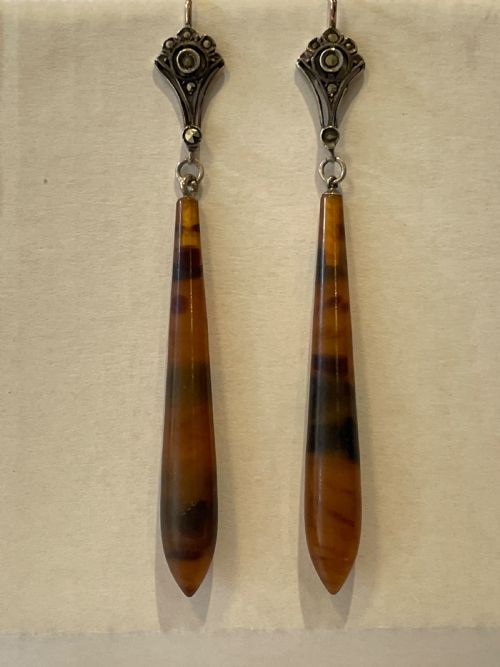 ANTIQUE TORTOISESHELL VICTORIAN EARRINGS - ADDITIONAL PHOTO 2