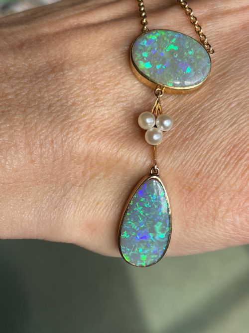 EDWARDIAN NATURAL OPAL AND PEARL PENDANT - ADDITIONAL PHOTO 4