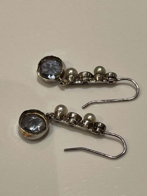EDWARDIAN AQUAMARINE DIAMOND AND PEARL EARRINGS - ADDITIONAL PHOTO 3