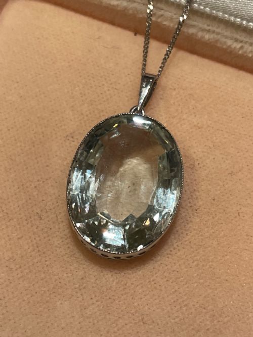 ART DECO LARGE AQUAMARINE PENDANT - ADDITIONAL PHOTO 4