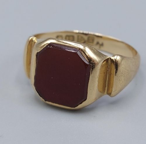gentlemans edwardian hardstone 18ct gold gold signet ring - CATEGORY: ANTIQUE JEWELLERY - DATED VICTORIAN