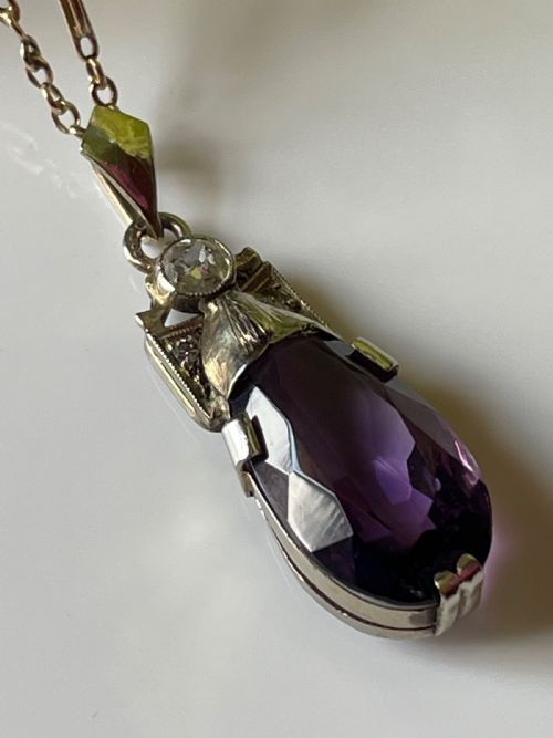 AMETHYST AND DIAMOND ART NOUVEAUX PENDANT - ADDITIONAL PHOTO 2