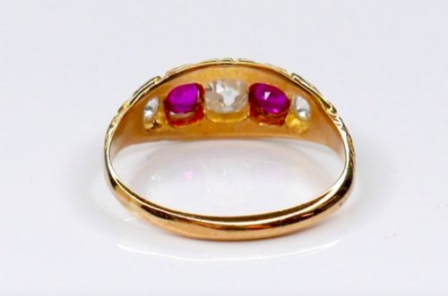 ANTIQUE VICTORIAN RUBY AND DIAMOND 18CT FIVE STONE RING - ADDITIONAL PHOTO 3