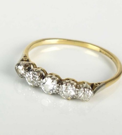 antique five stone old cut diamond ring - CATEGORY: ANTIQUE JEWELLERY - DATED 1940