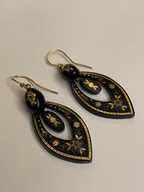 ANTIQUE TORTOISESHELL VICTORIAN EARRINGS - ADDITIONAL PHOTO 1