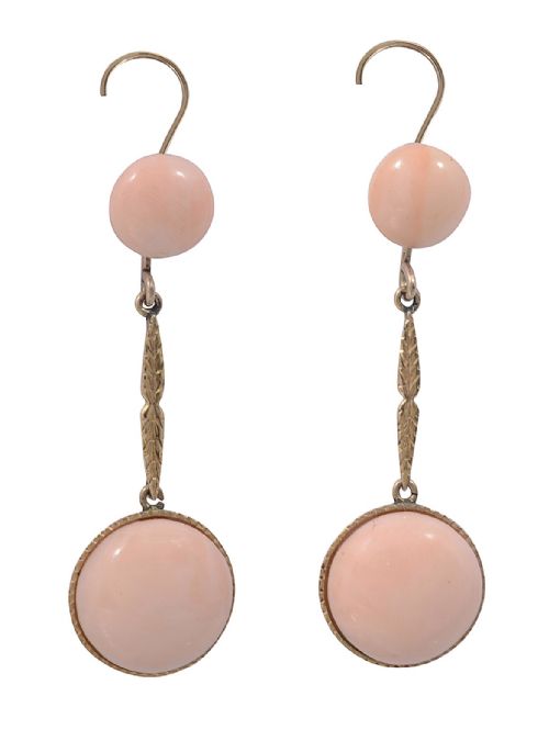 victorian 15ct gold coral earrings - CATEGORY: ANTIQUE JEWELLERY - DATED VICTORIAN