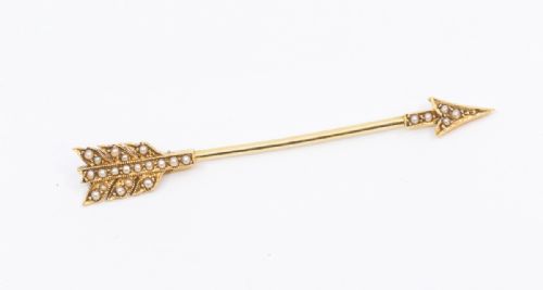 antique arrow jabot pin 15ct gold and pearl set - CATEGORY: ANTIQUE JEWELLERY - DATED EDWARDIAN