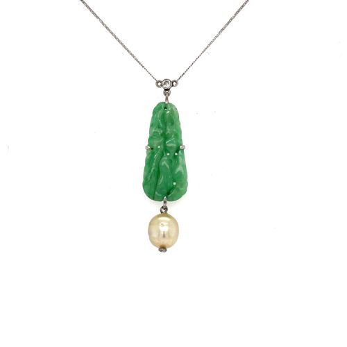 JADEITE PEARL AND DIAMOND NECKLACE - ADDITIONAL PHOTO 4