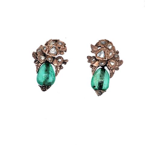 ANTIQUE COLUMBIAN EMERALD AND DIAMOND 18TH CENTURY EARRINGS - ADDITIONAL PHOTO 3