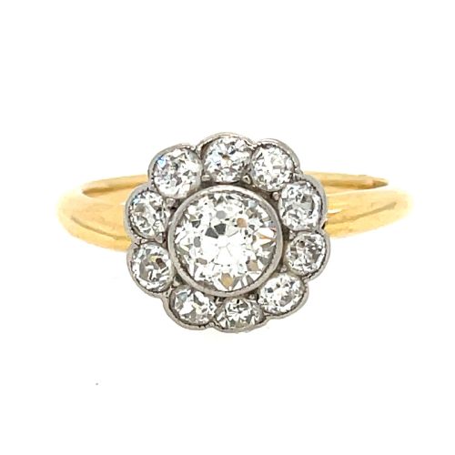 edwardian daisy cluster engagement ring 18ct yellow gold - CATEGORY: ANTIQUE JEWELLERY - DATED EDWARDIAN