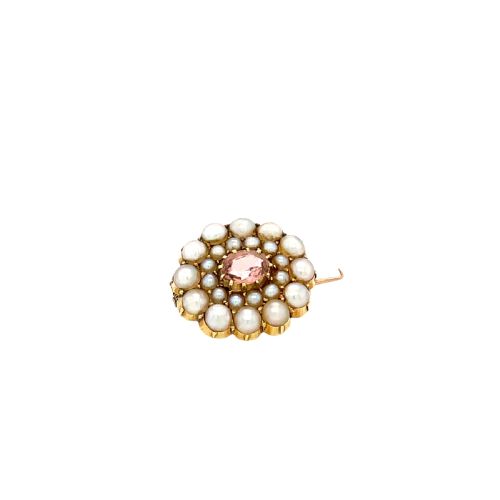 ANTIQUE GEORGIAN PINK TOPAZ AND SEED PEARL BROOCH - ADDITIONAL PHOTO 1