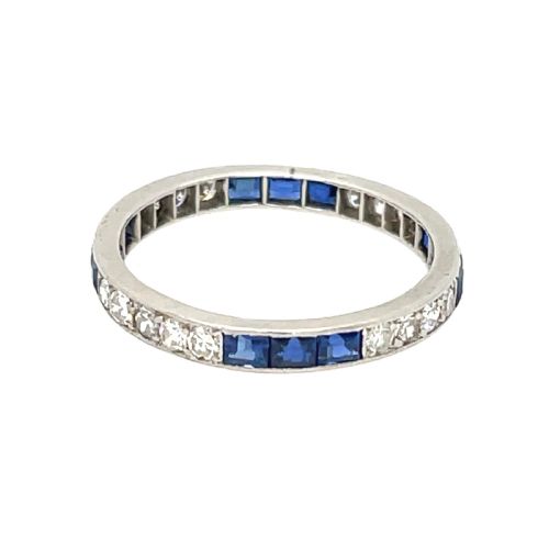 art deco cornflower blue sapphire and diamond eternity ring size l 12 - CATEGORY: ANTIQUE JEWELLERY - DATED 1940
