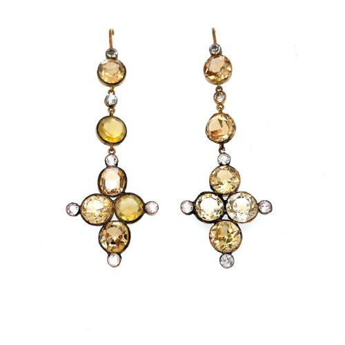 victorian golden topaz gold earrings - CATEGORY: ANTIQUE JEWELLERY - DATED VICTORIAN