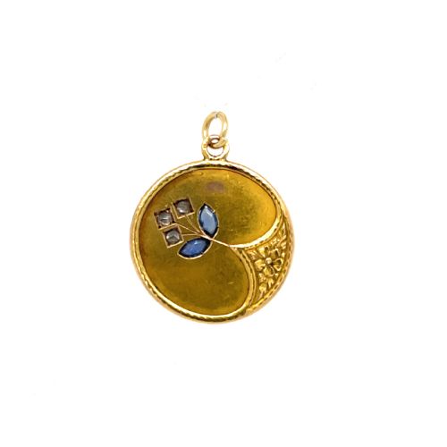 edwardian sapphire and diamond 15ct pendant - CATEGORY: ANTIQUE JEWELLERY - DATED EDWARDIAN