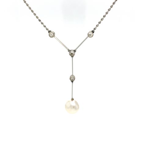 ANTIQUE EDWARDIAN CERTIFIED NATURAL SALTWATER PEARL AND DIAMOND 18CT GOLD PENDANT NECKLACE - ADDITIONAL PHOTO 1