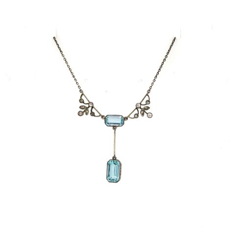 EDWARDIAN AQUAMARINE AND DIAMOND NECKLACE - ADDITIONAL PHOTO 1