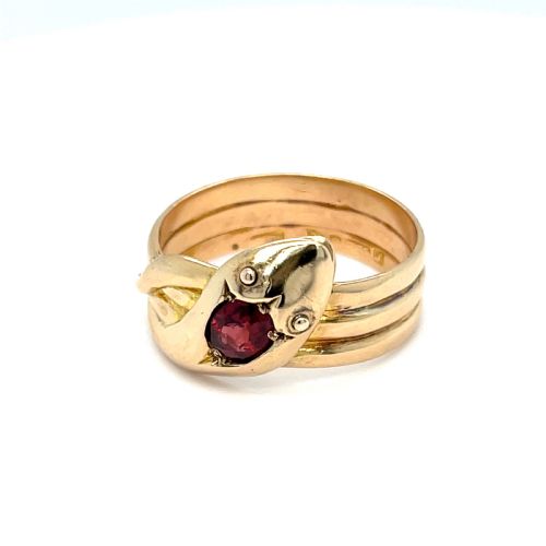 edwardian 9ct gold garnet snake ring - CATEGORY: ANTIQUE JEWELLERY - DATED EDWARDIAN