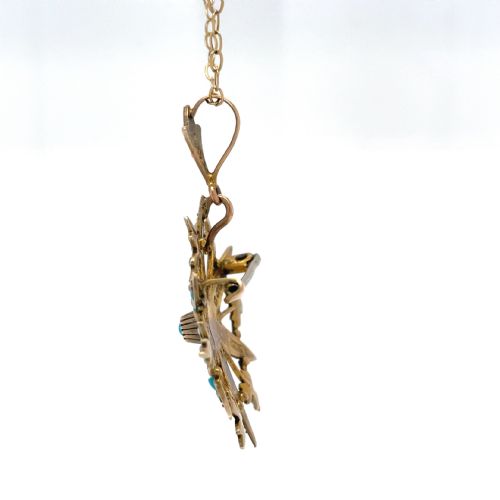 EDWARDIAN 9CT GOLD PEARL AND TURQUOISE PENDANT BROOCH - ADDITIONAL PHOTO 1