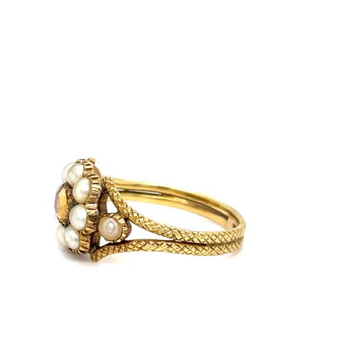 GEORGIAN TOPAZ AND PEARL MOURNING RING - ADDITIONAL PHOTO 4