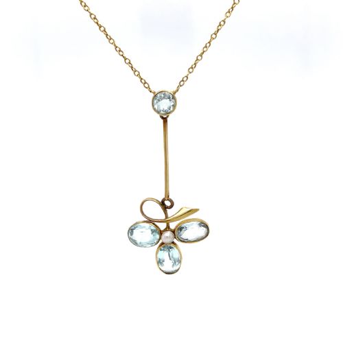 edwardian aquamarine and pearl 15ct necklace - CATEGORY: ANTIQUE JEWELLERY - DATED EDWARDIAN