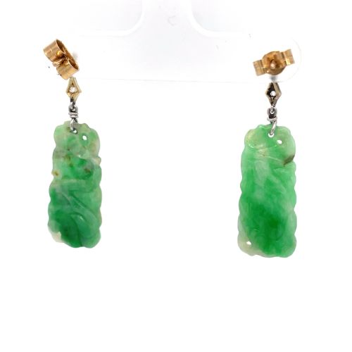 ANTIQUE NATURAL JADEITE AND DIAMOND EARRINGS - ADDITIONAL PHOTO 1