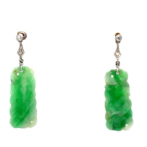 ANTIQUE NATURAL JADEITE AND DIAMOND EARRINGS - ADDITIONAL PHOTO 2