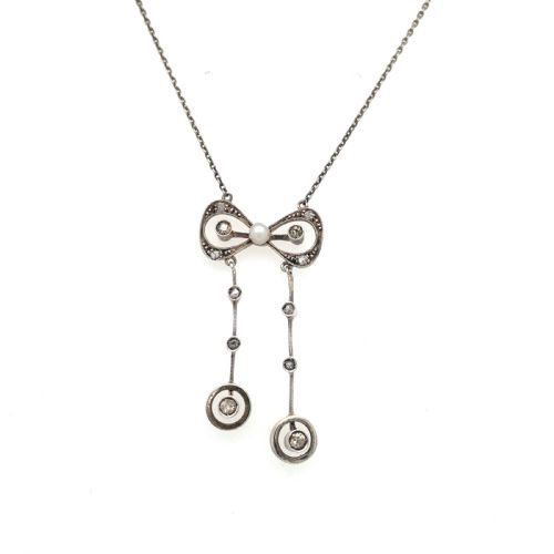 EDWARDIAN NEGLIGEE DIAMOND AND PEARL NECKLACE - ADDITIONAL PHOTO 1